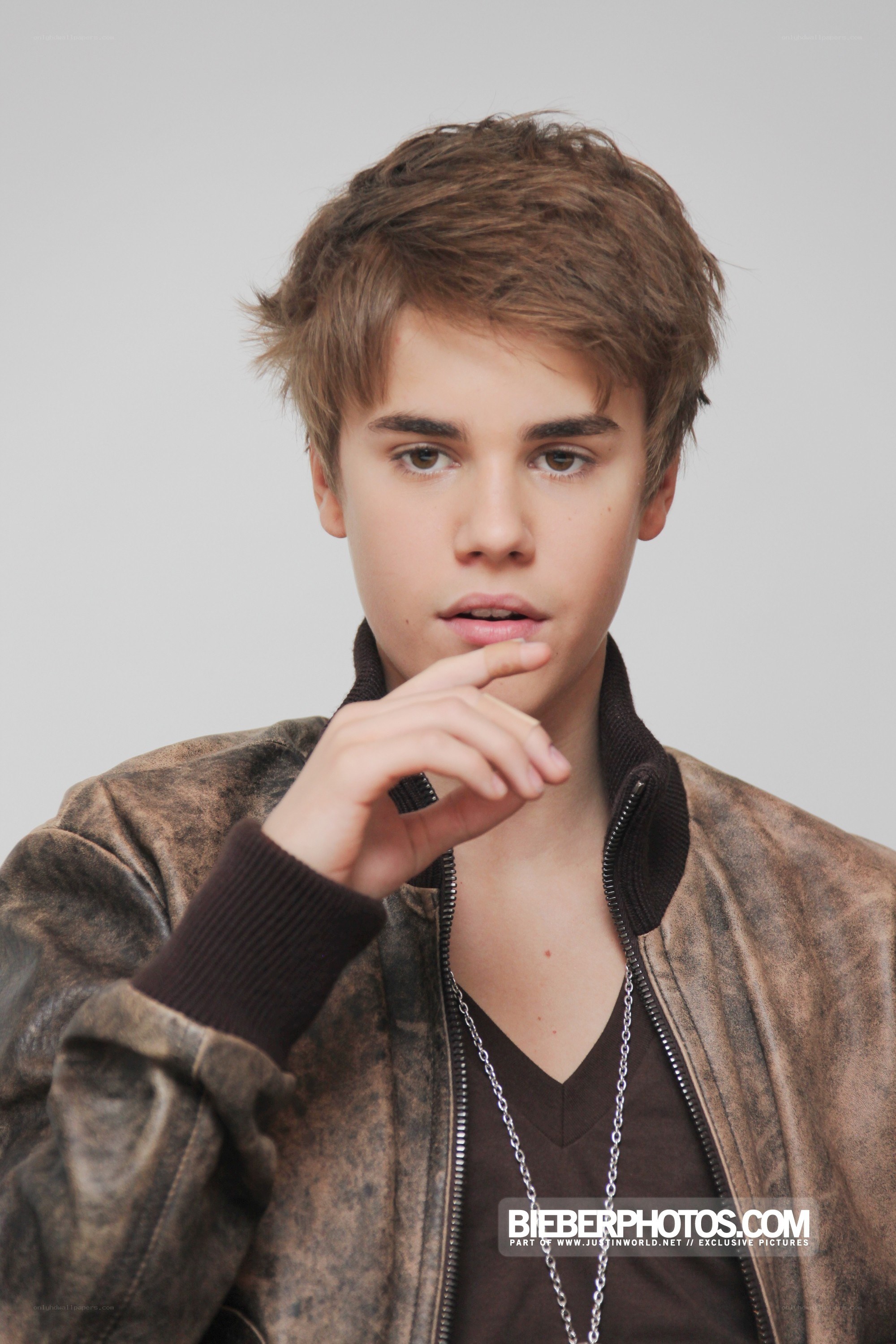 Justin Bieber in a leather jacket