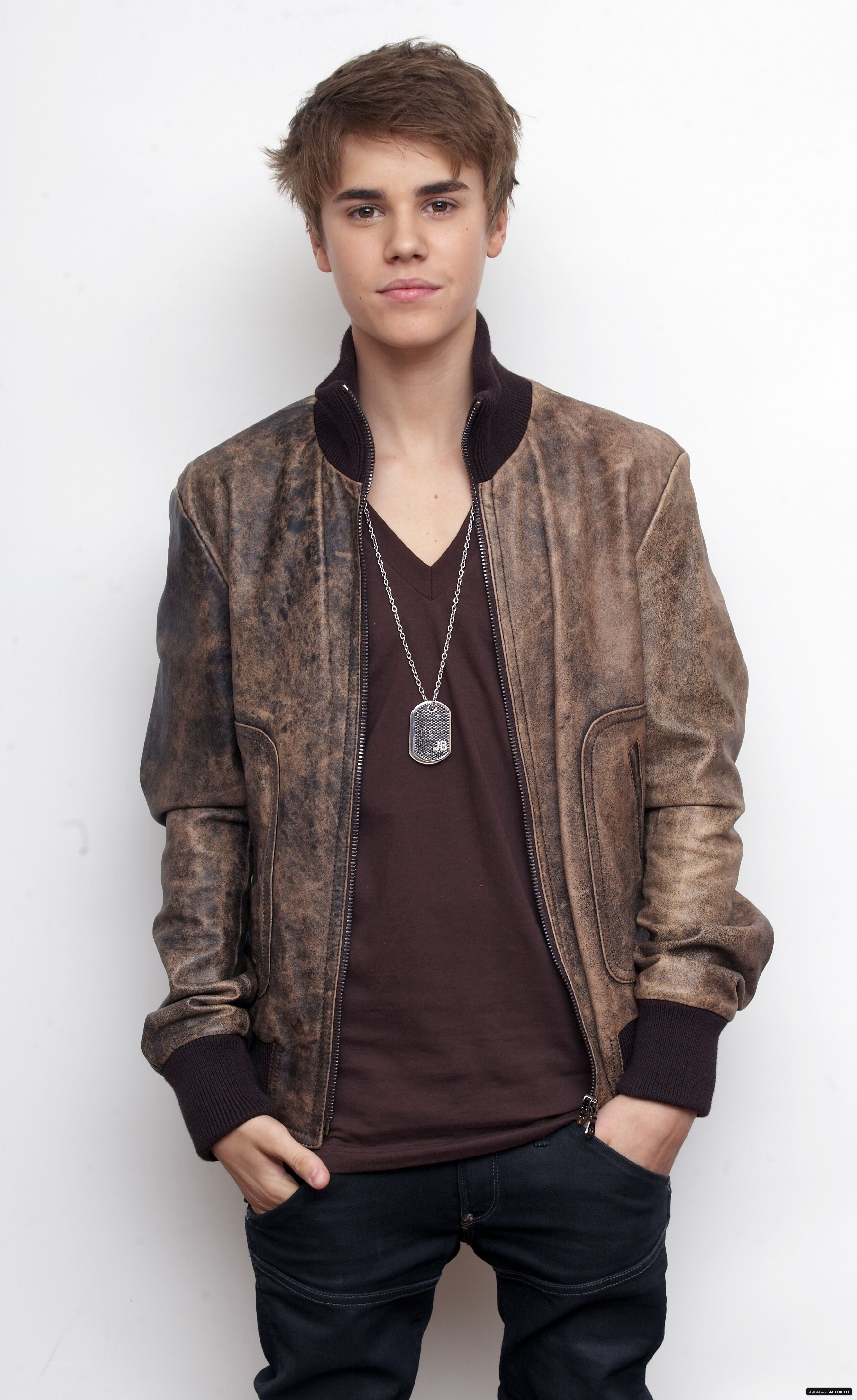 Justin Bieber in leather jacket