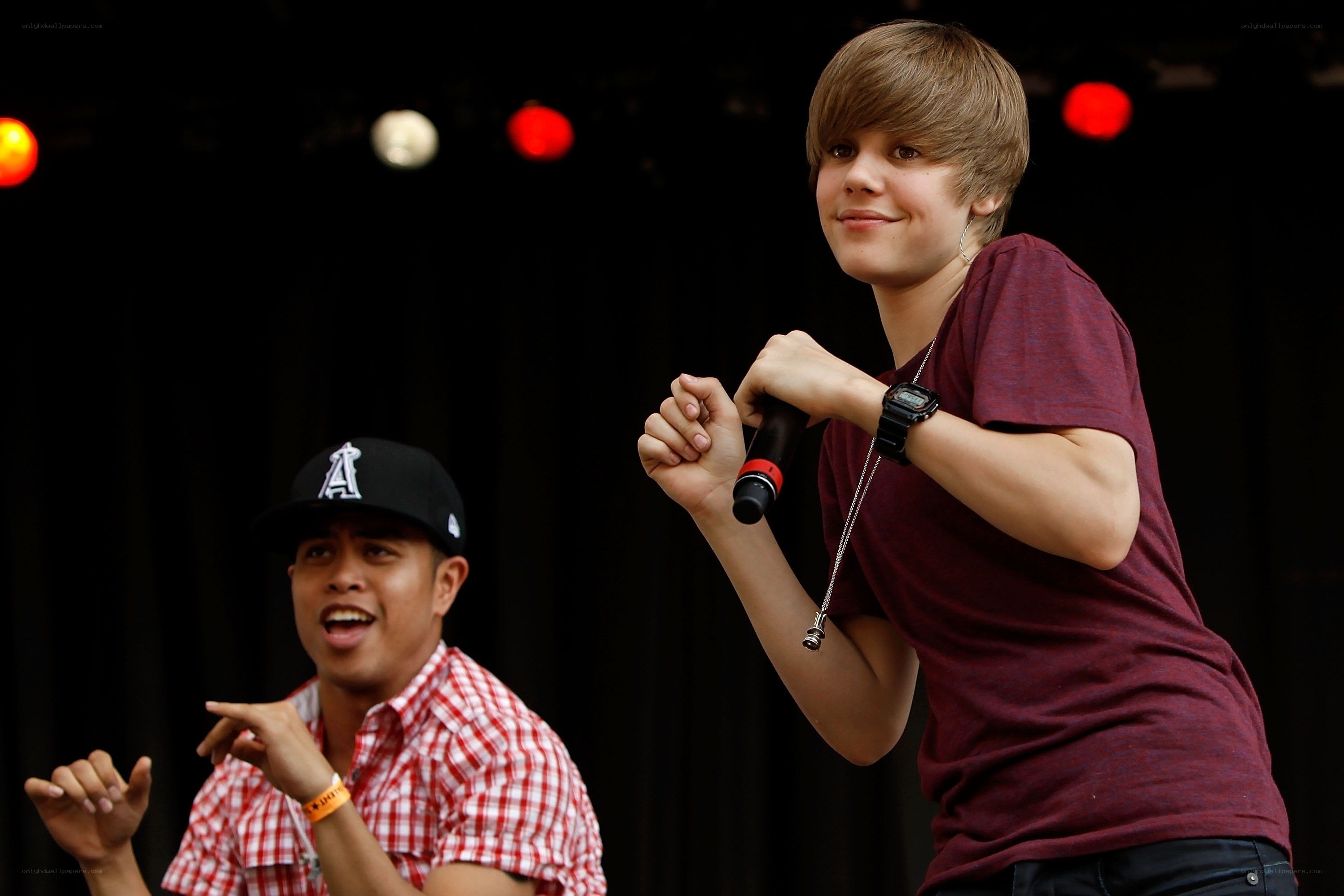 Justin Bieber performing on stage