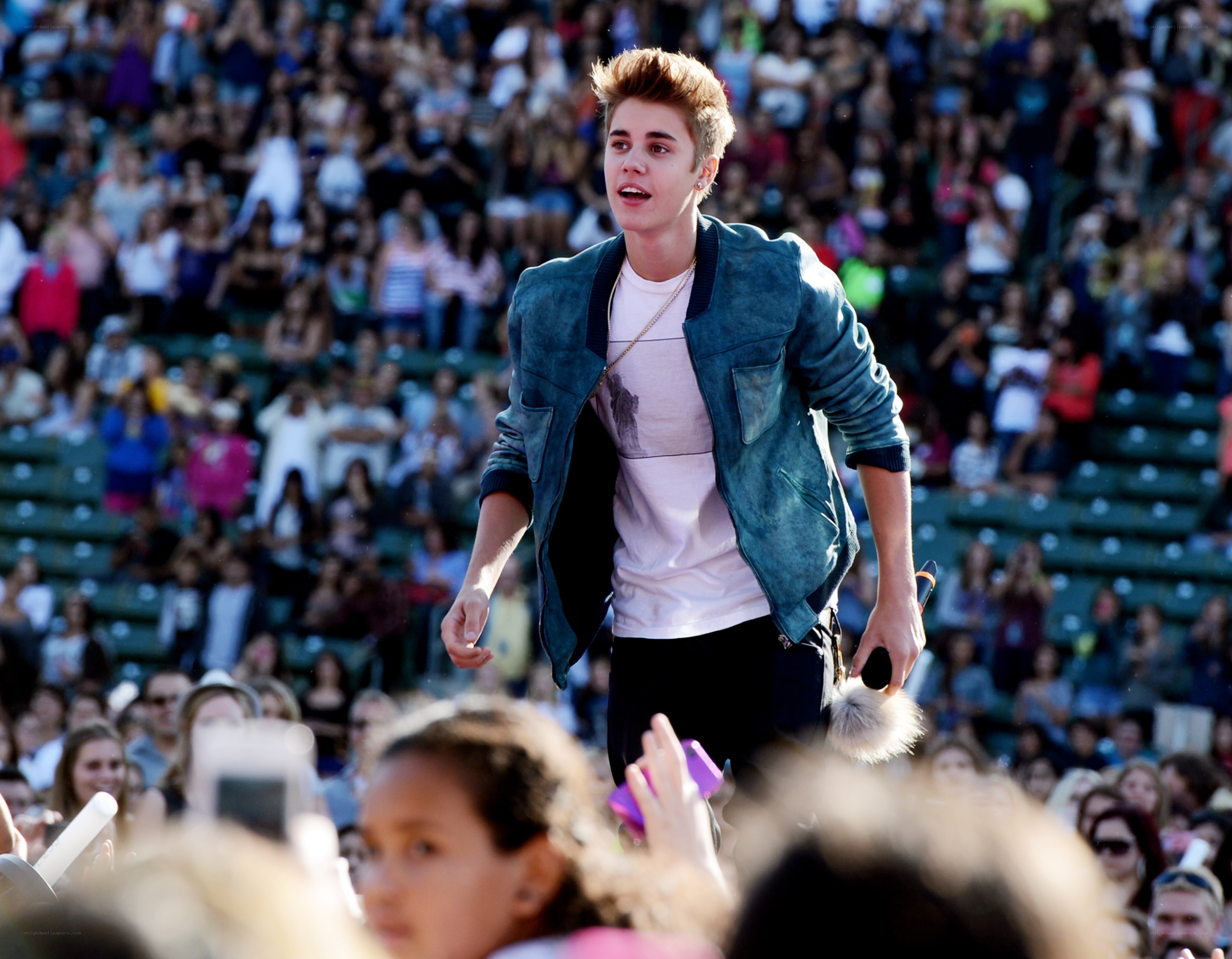 Justin Bieber performing on stage