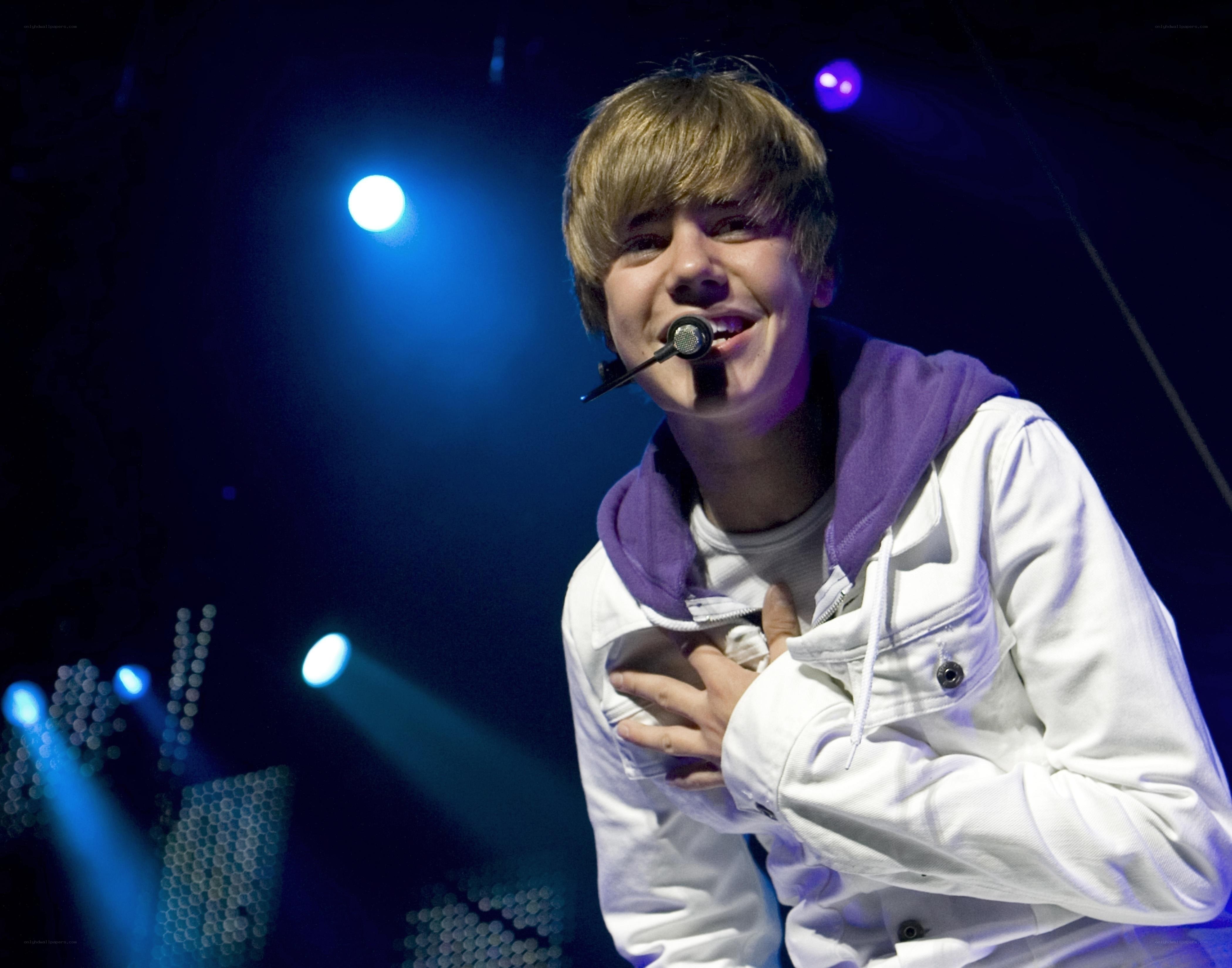 Justin Bieber performing on stage
