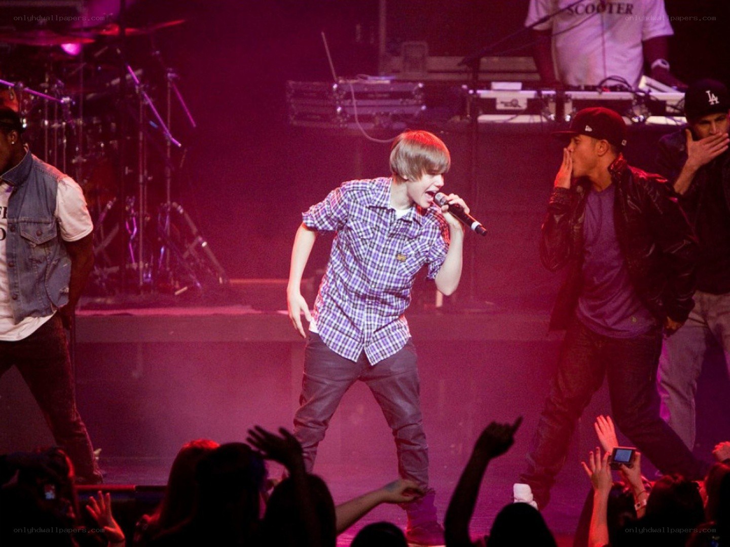 Justin Bieber performing on stage