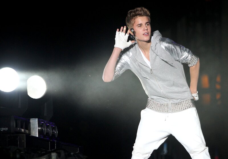 Justin Bieber performing on stage