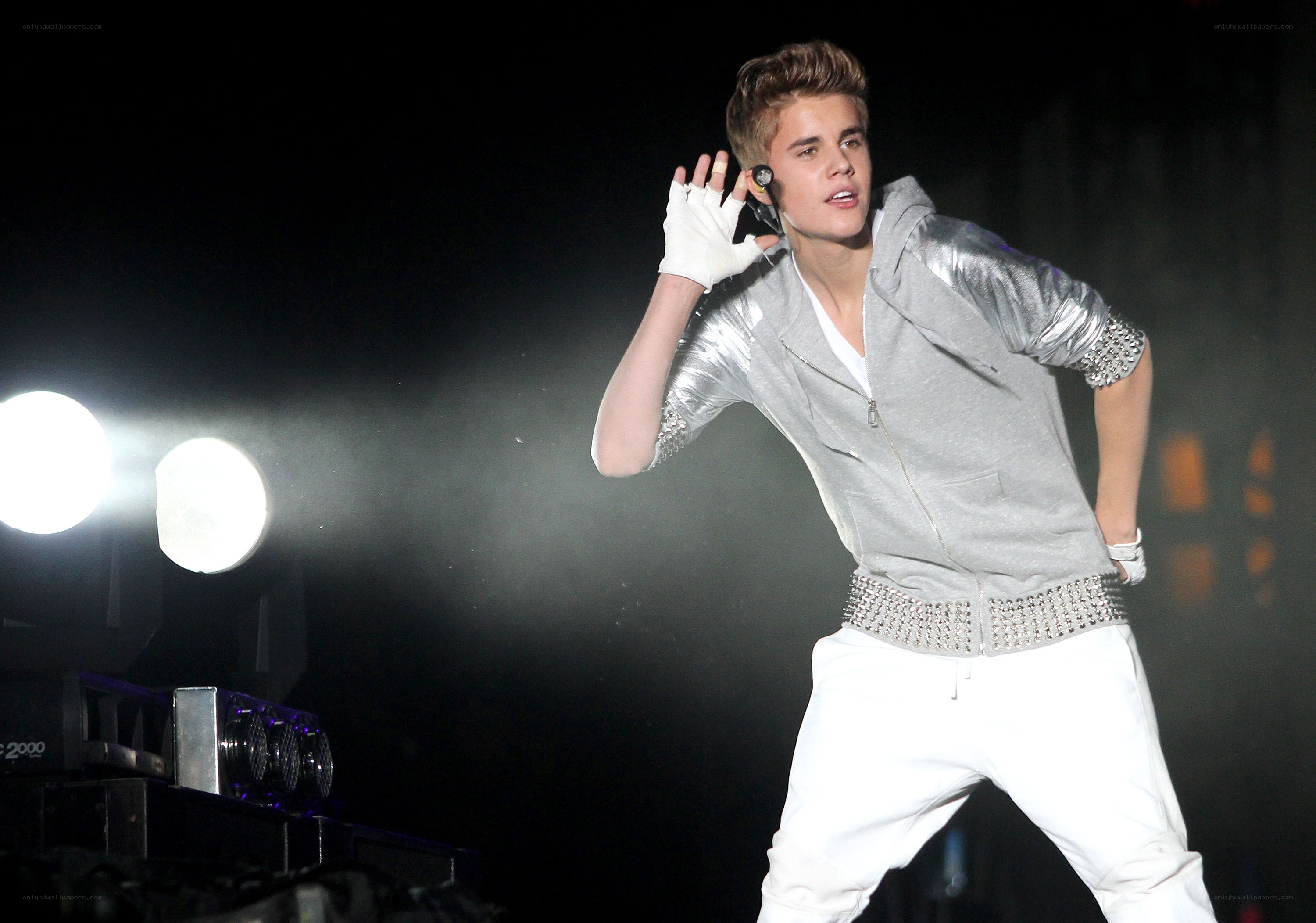 Justin Bieber performing on stage