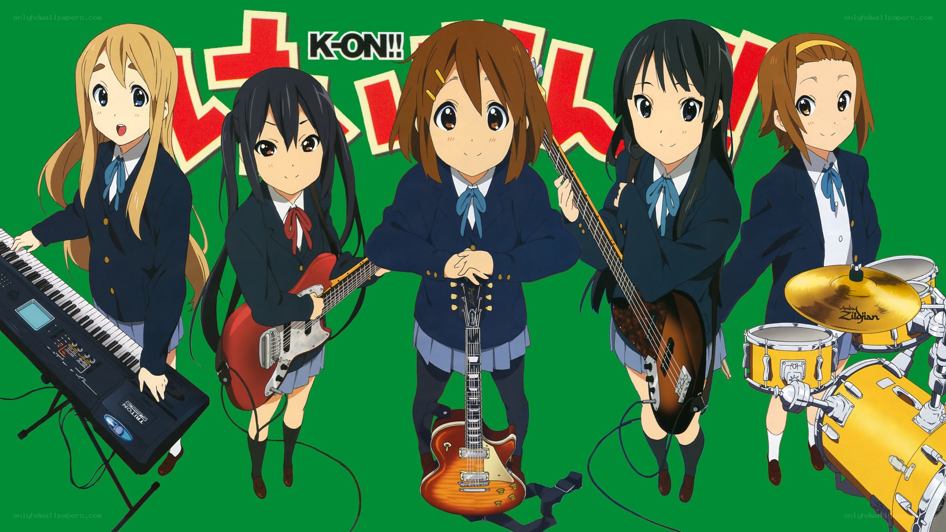 K-On! band members with instruments