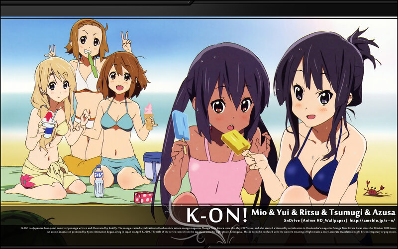 K-On! characters at the beach