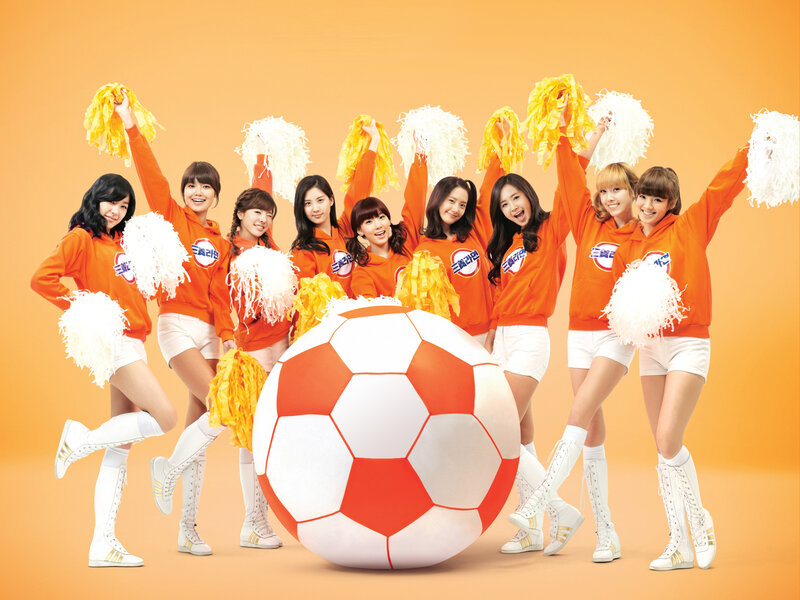 K-pop cheerleaders with soccer ball