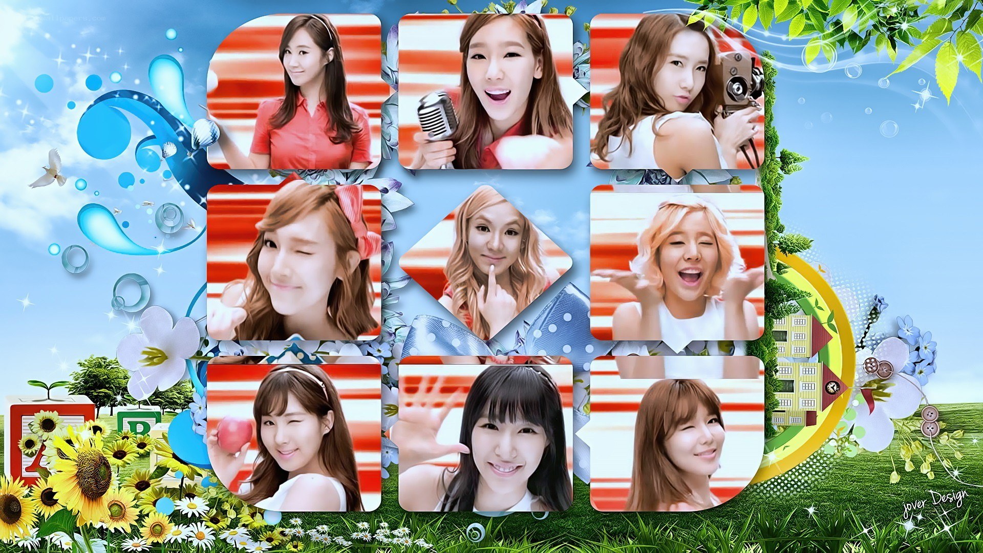 K-pop collage with floral background