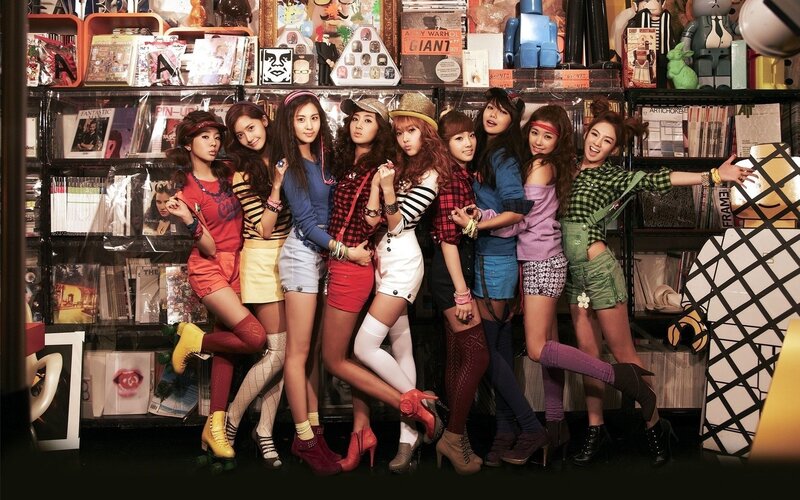 K-pop group in a record store