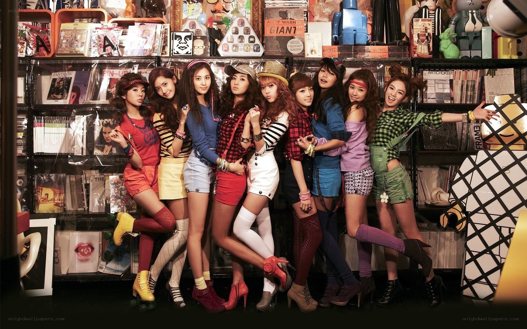 K-pop group in a record store