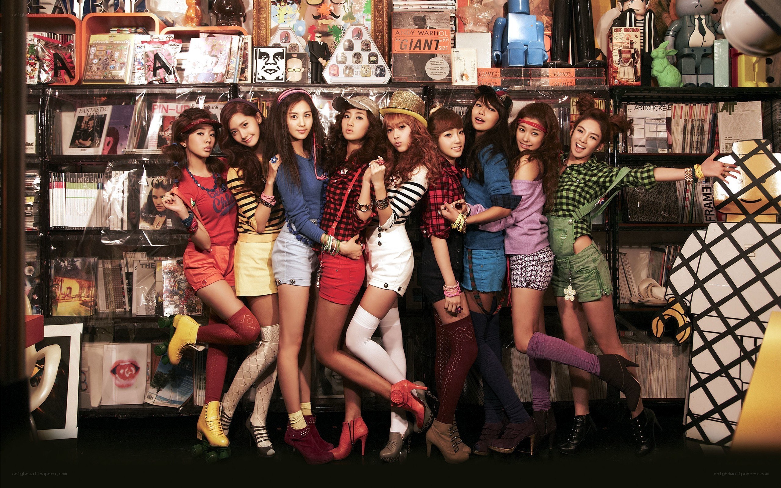K-pop group in a record store