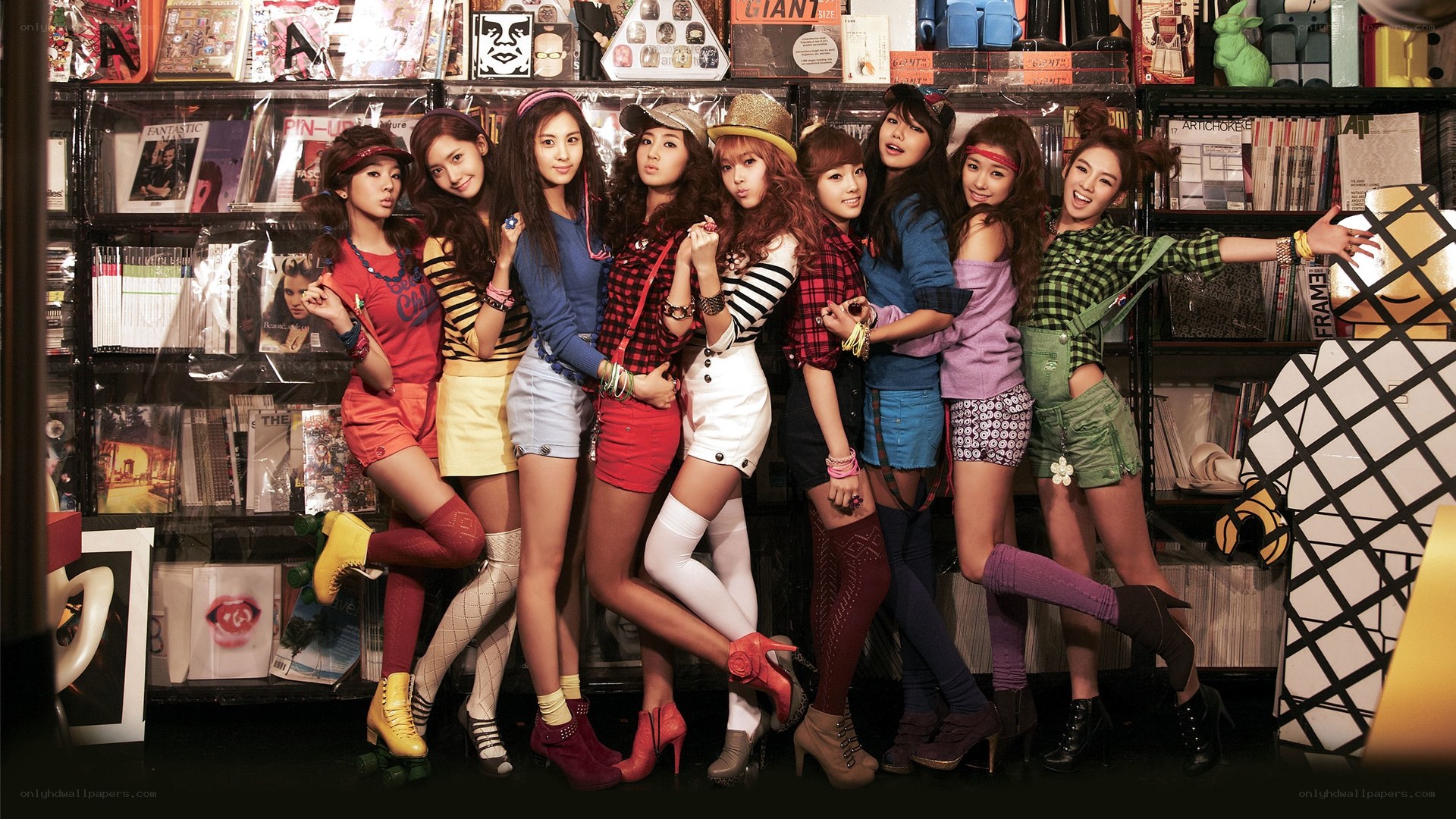 K-pop group in a record store
