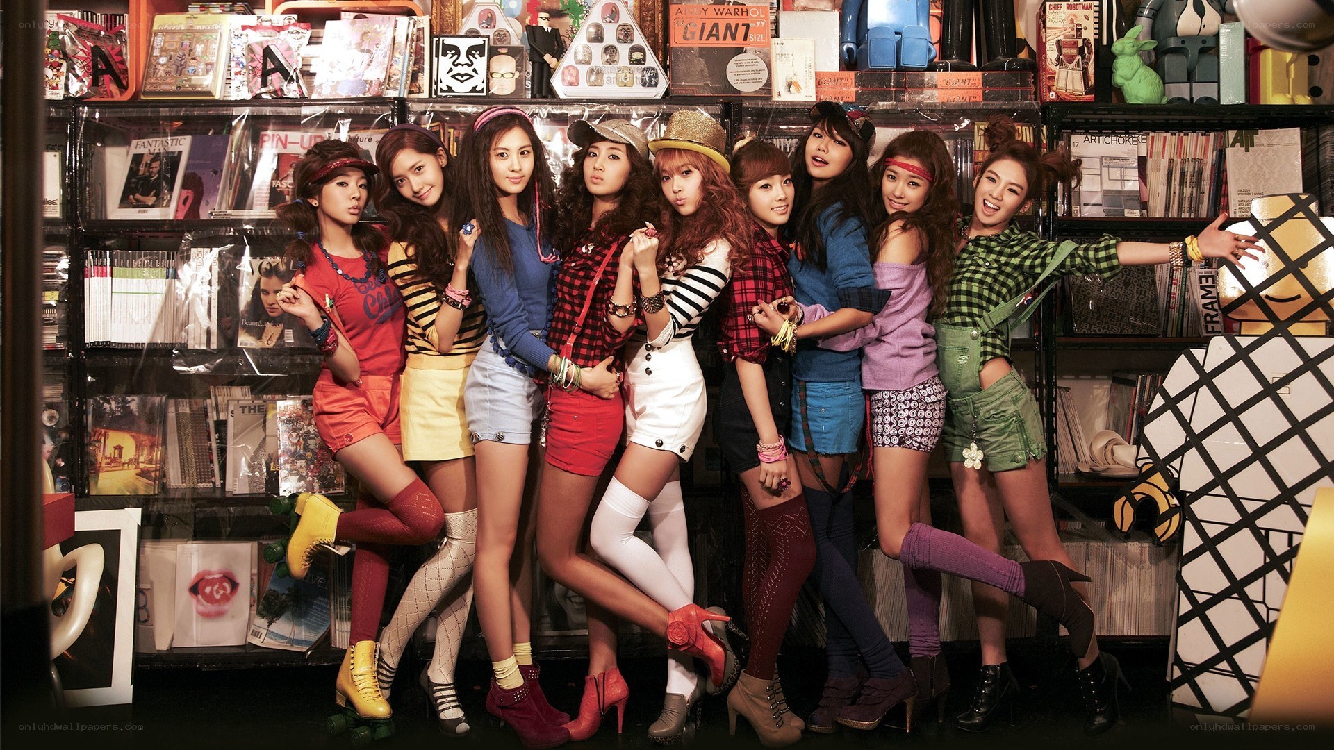 K-pop group in a record store