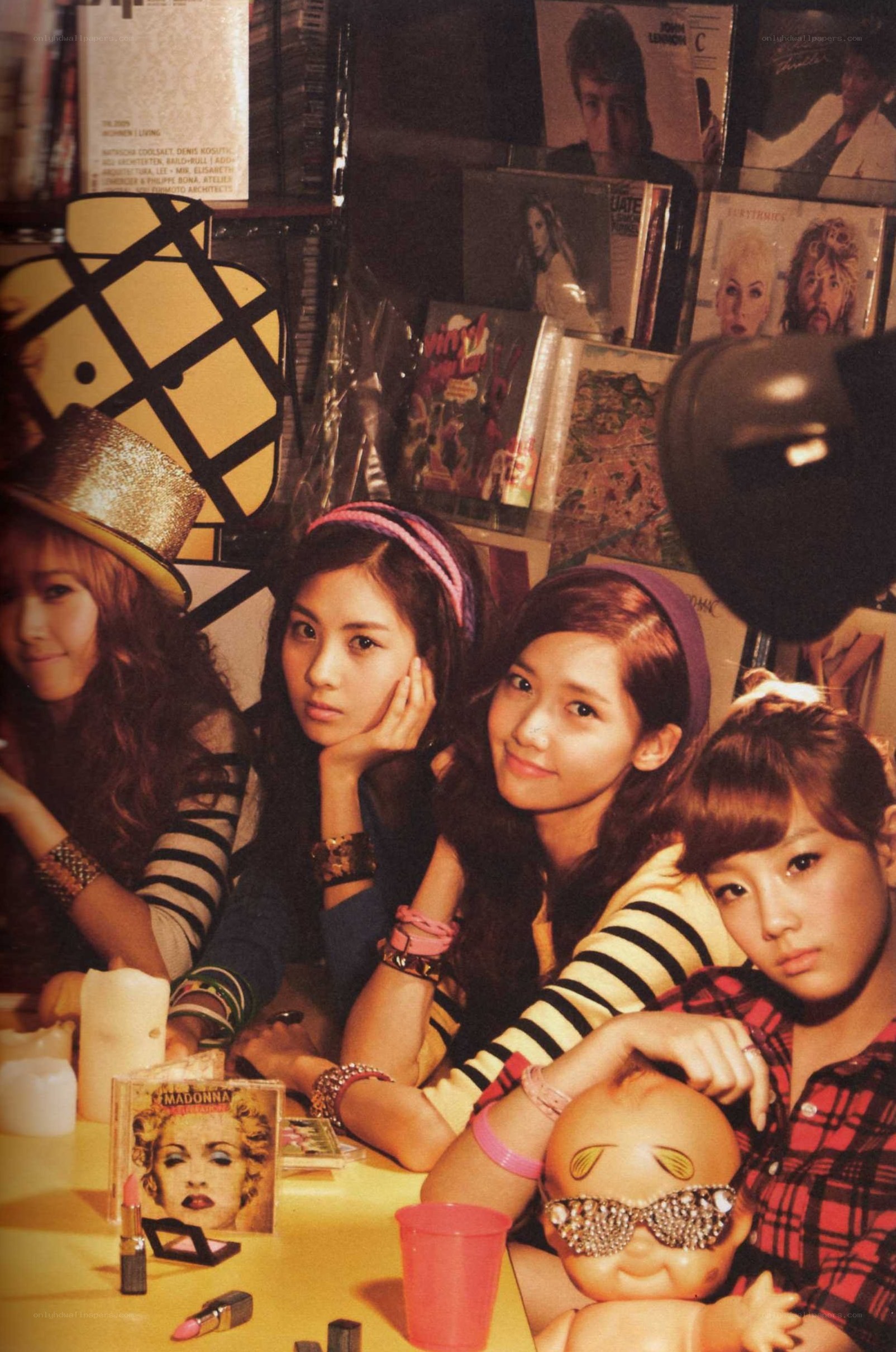 K-pop group in a record store
