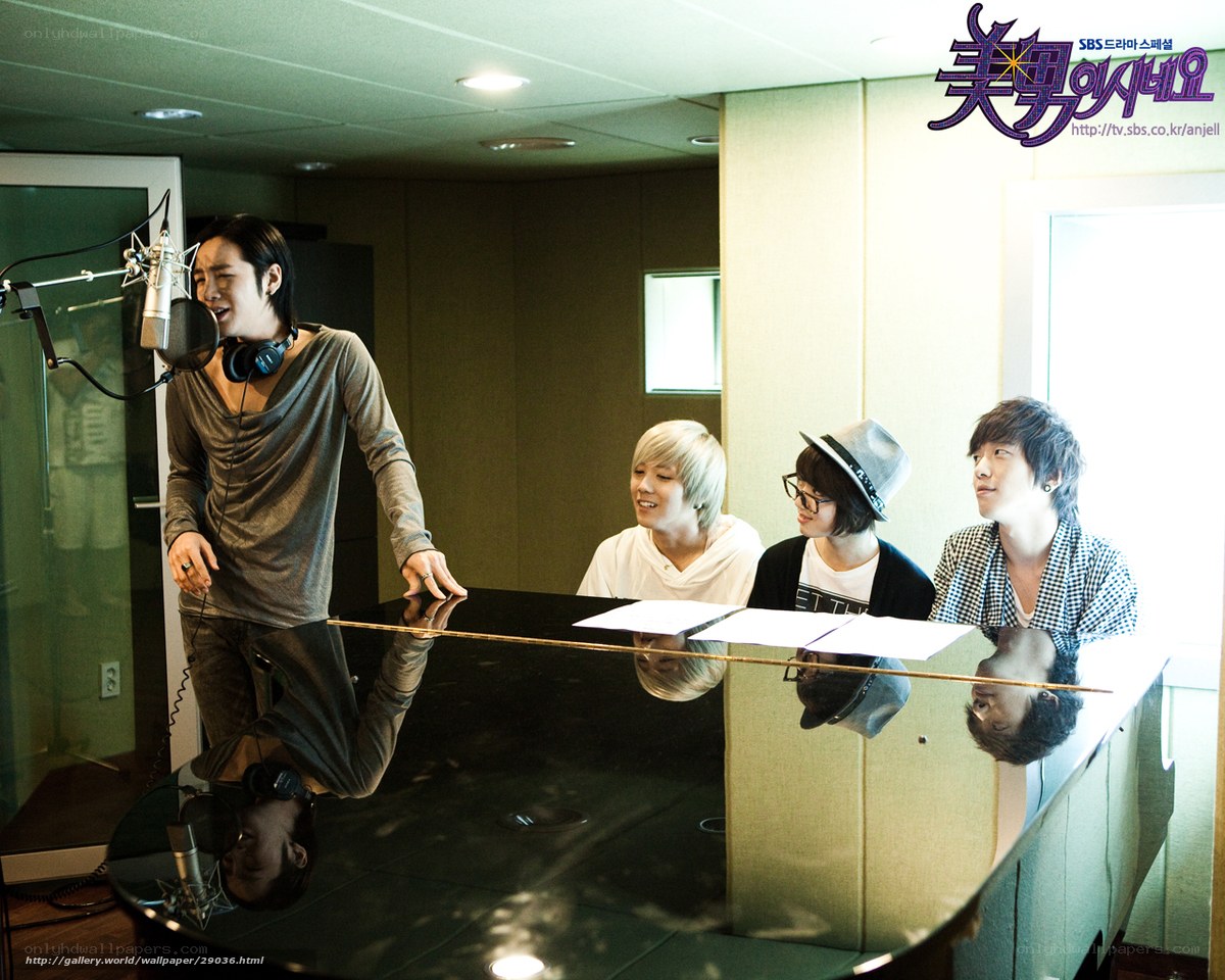 K-pop group in recording studio