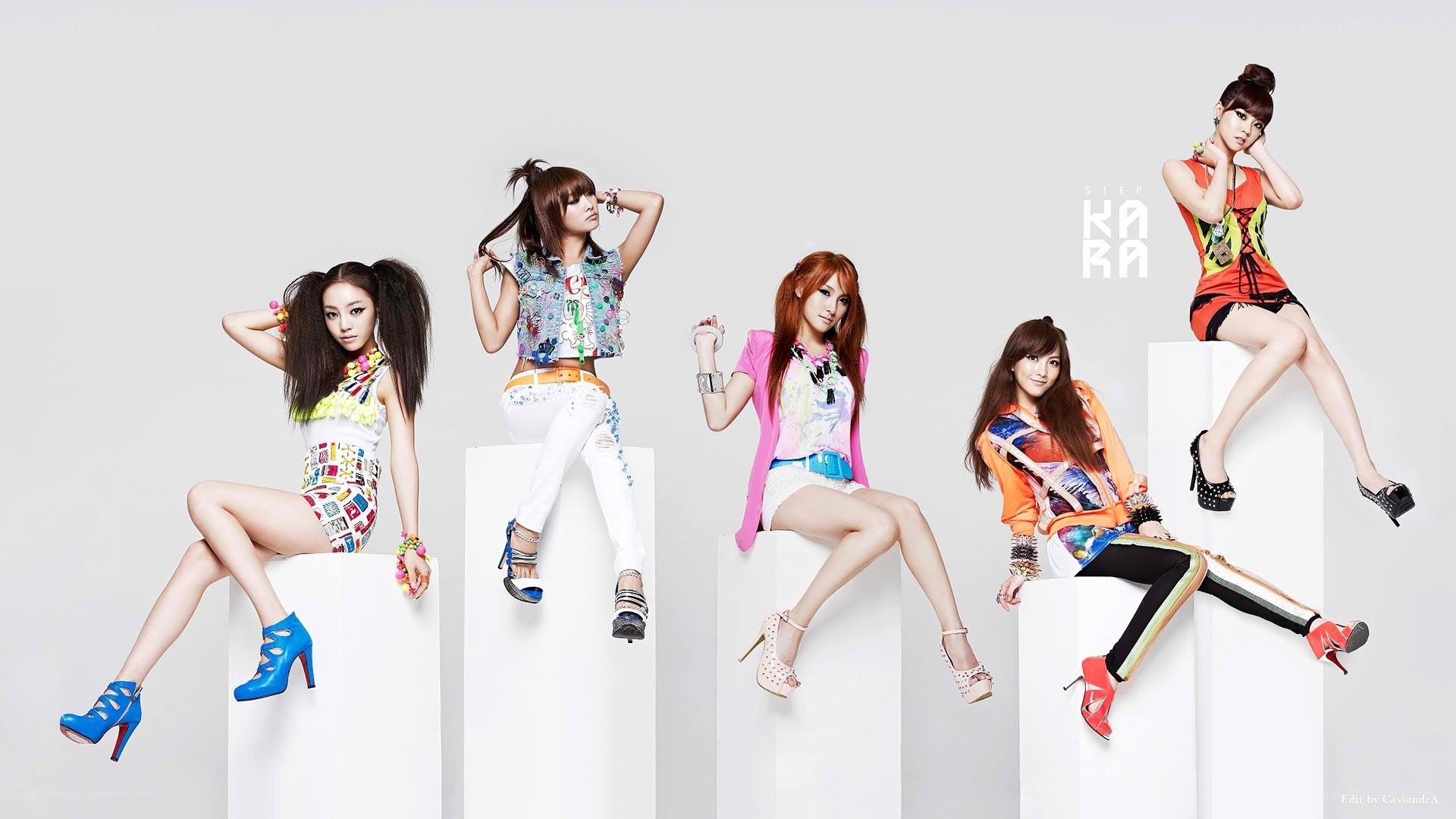K-pop group on white blocks