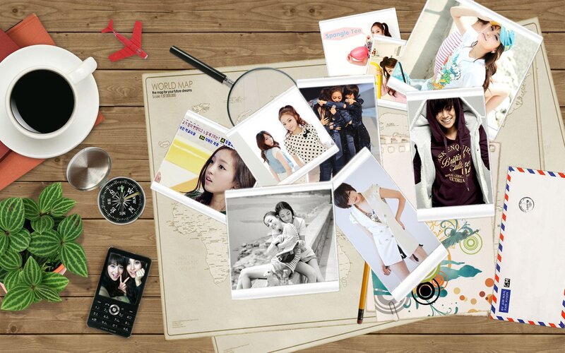 K-pop photos on a desk