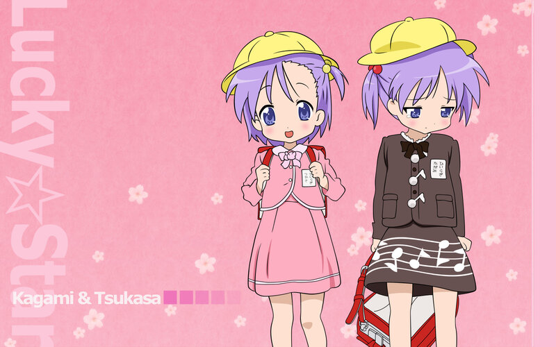 Kagami and Tsukasa in school uniforms