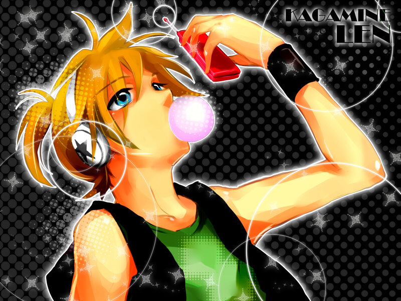 Kagamine Len blowing a bubble