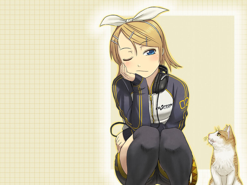 Kagamine Rin with cat