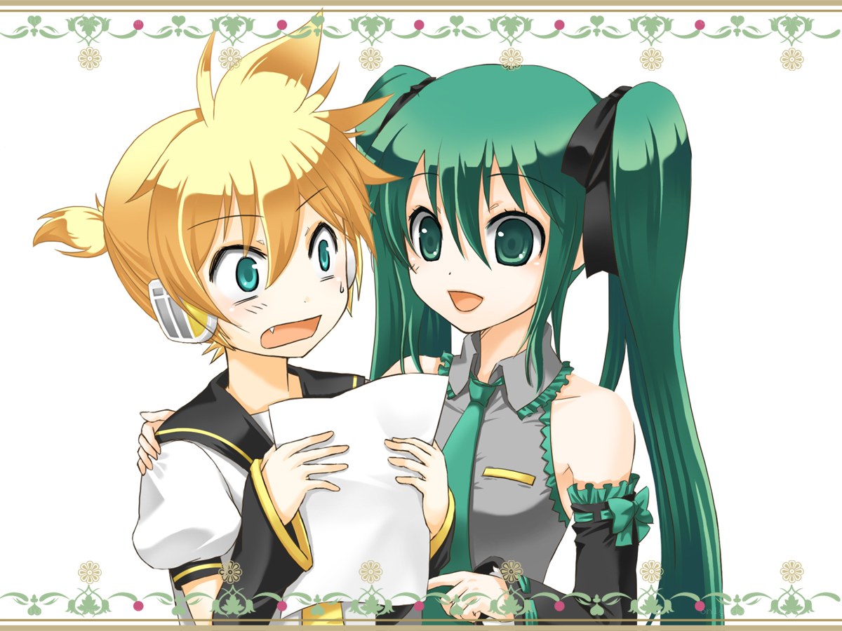 Kagamine twins holding paper