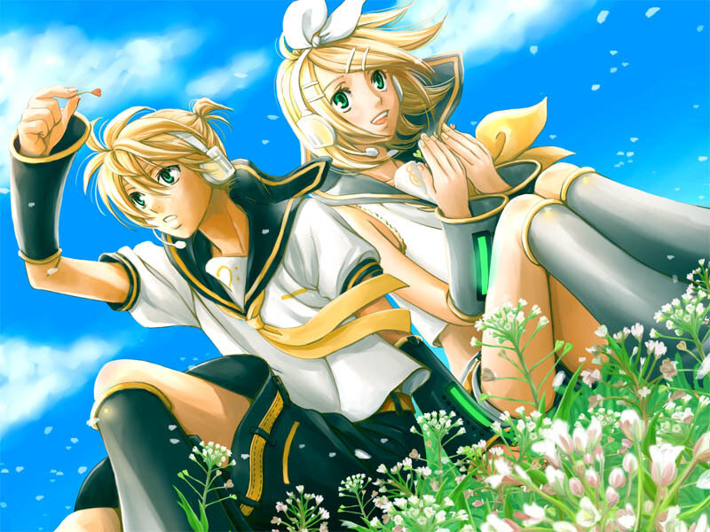 Kagamine twins in a field