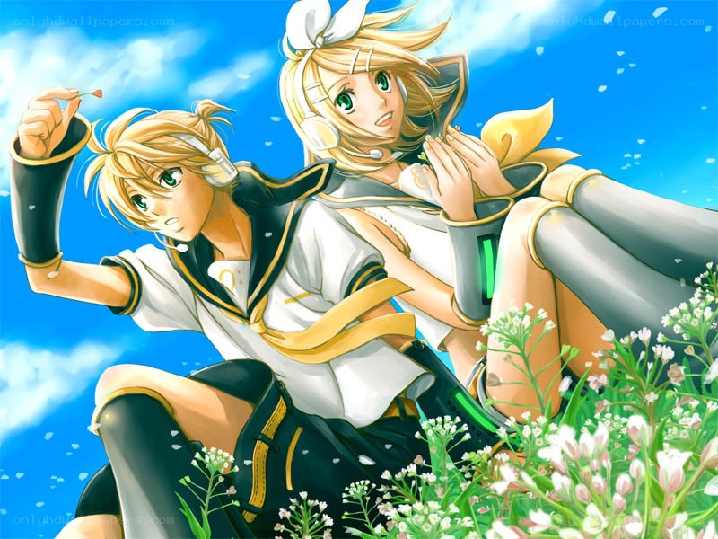 Kagamine twins in a field