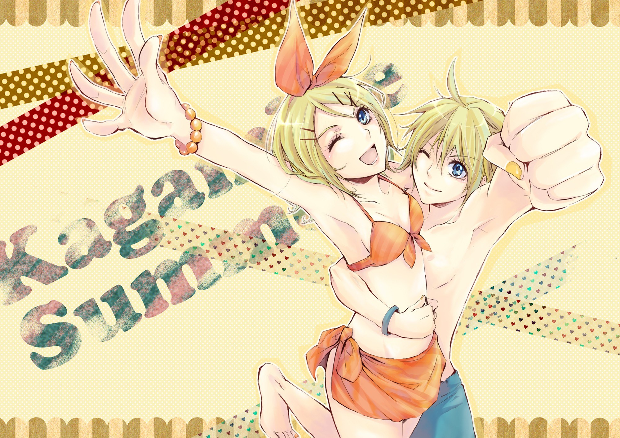 Kagamine twins in swimsuits