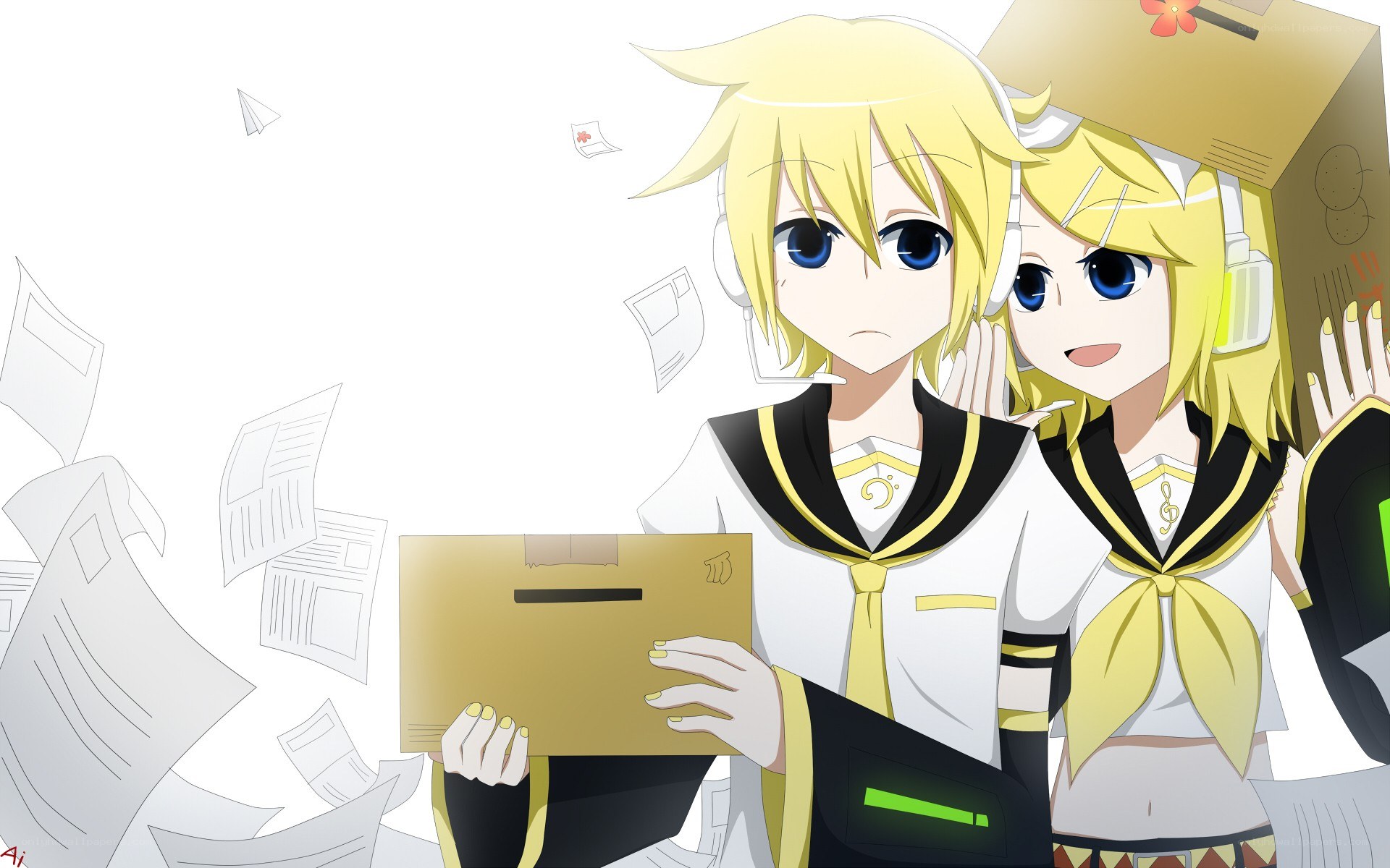 Kagamine twins with a box