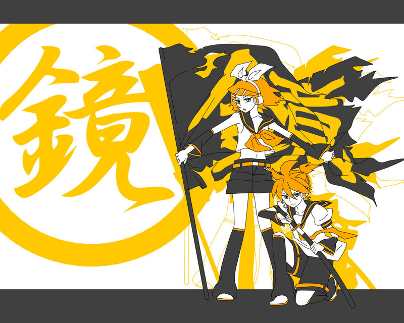 Kagamine twins with flag