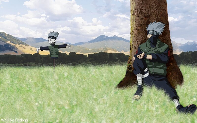 Kakashi and scarecrow in field