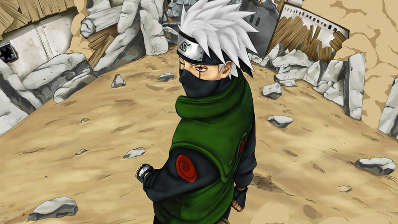 Kakashi in a destroyed village