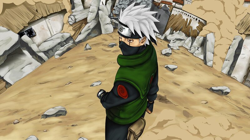 Kakashi in a destroyed village