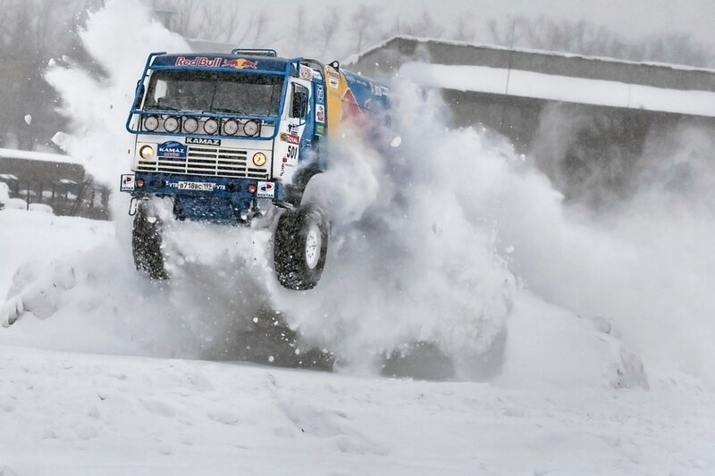 KAMAZ truck in snow rally