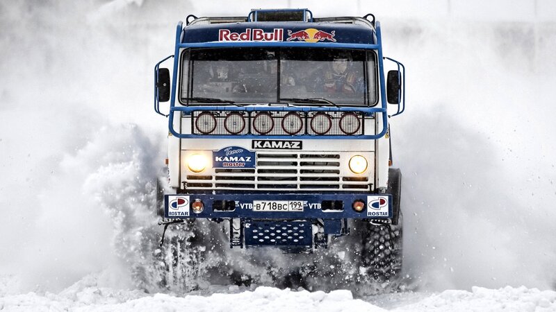 KAMAZ Truck in Snow — White, Dramatic