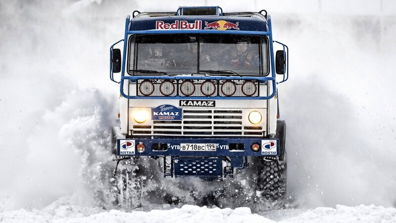 KAMAZ Truck in Snow — White, Dynamic