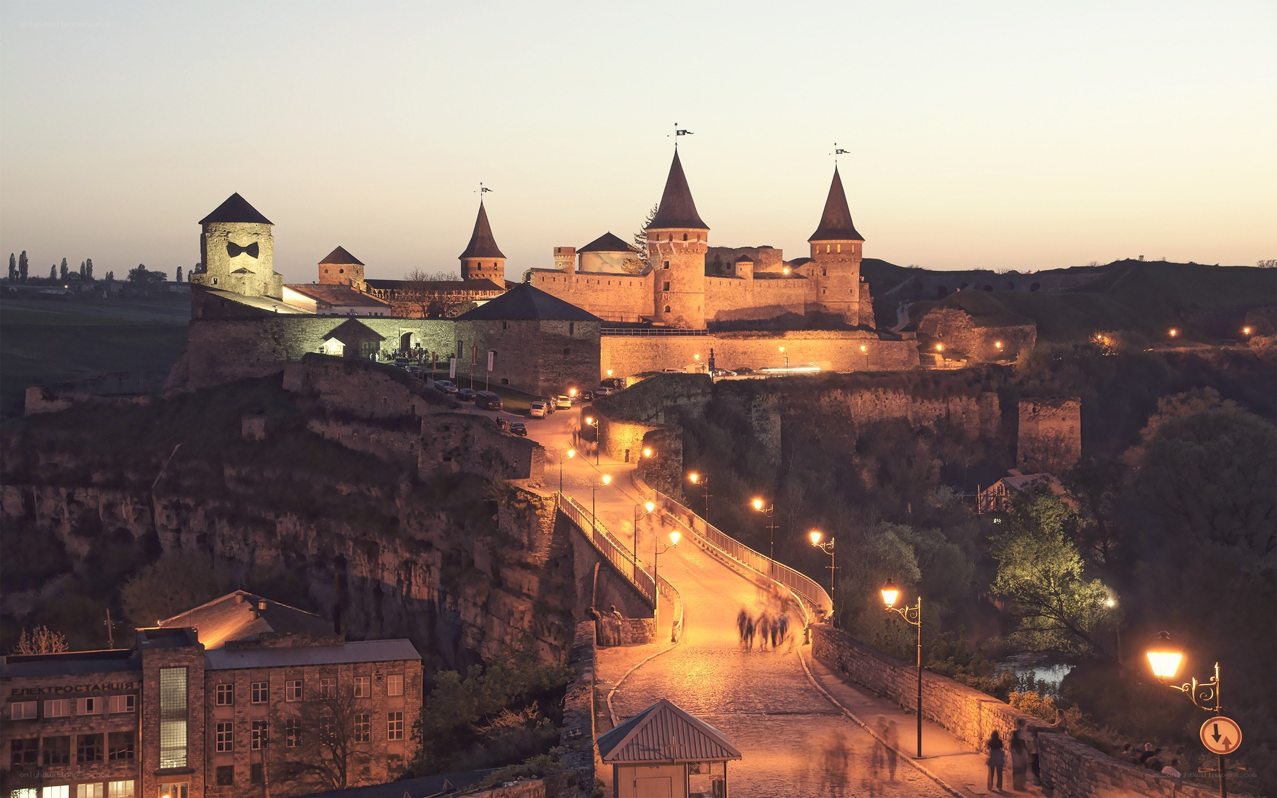 Kamenets-Podolsky Castle at dusk