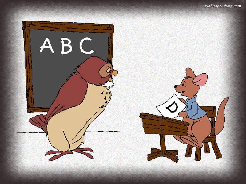 Kanga and Owl in a classroom