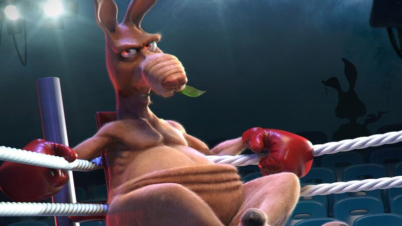 Kangaroo Boxer in Ring — Brown, Dramatic, Night, 3d Render, Boxing Gloves