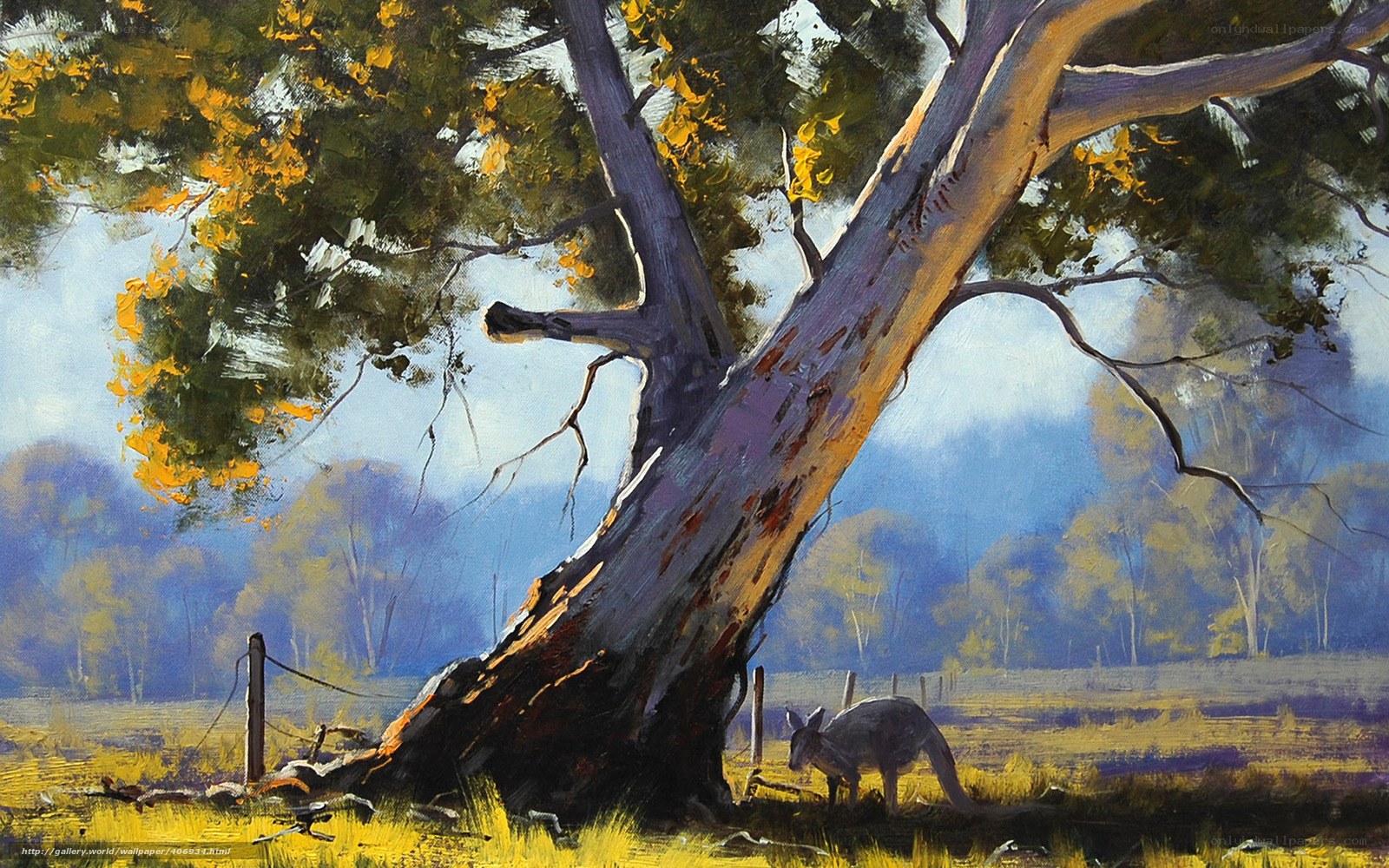 Kangaroo under a gum tree