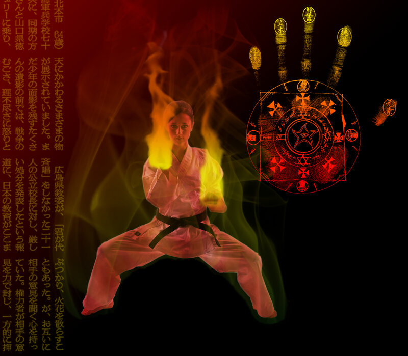 Karate fighter with fire effects