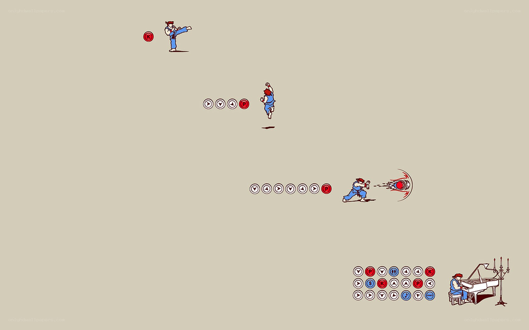 karate game with piano player