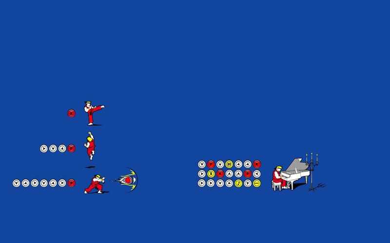 Karate game with piano player