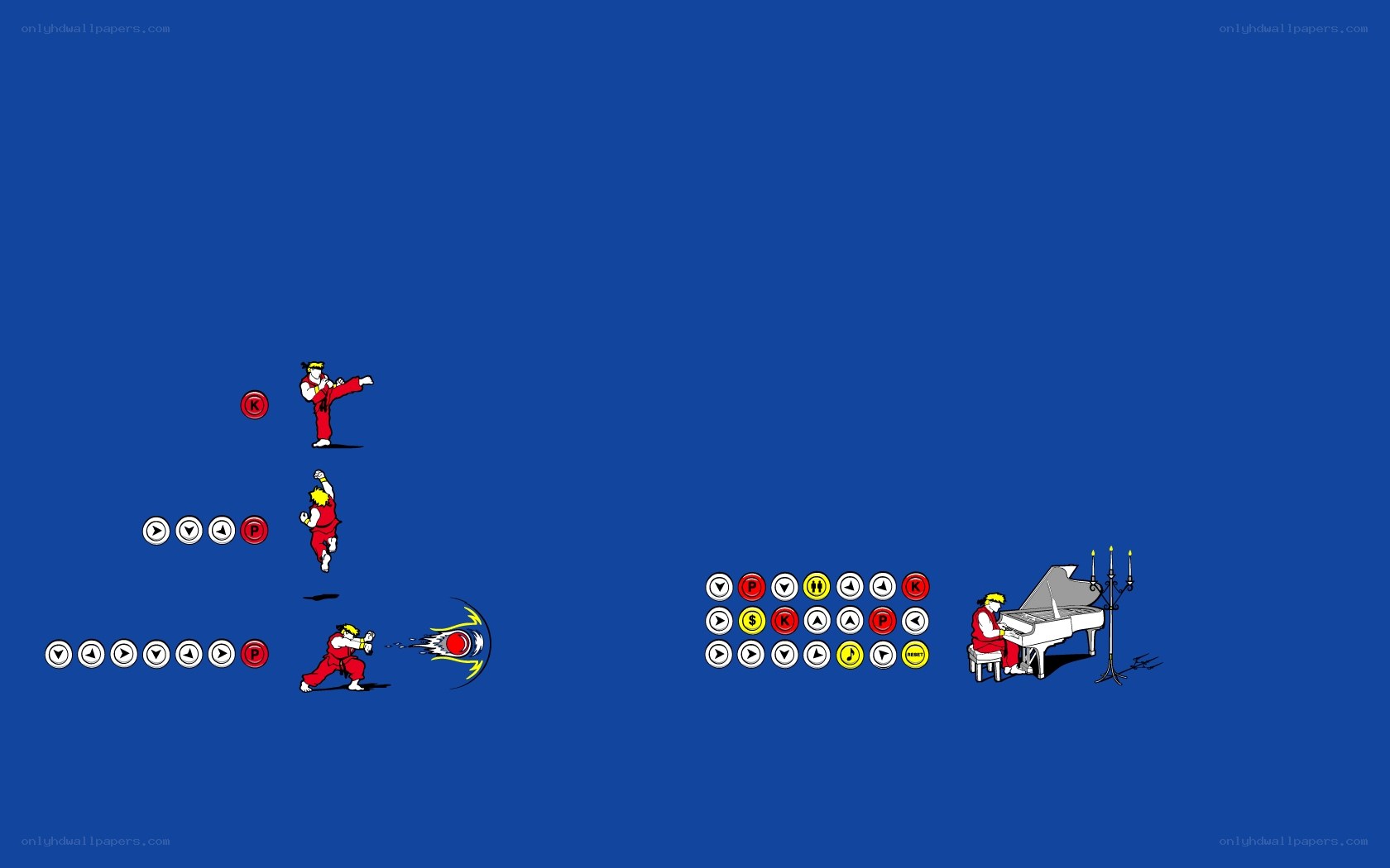 Karate game with piano player