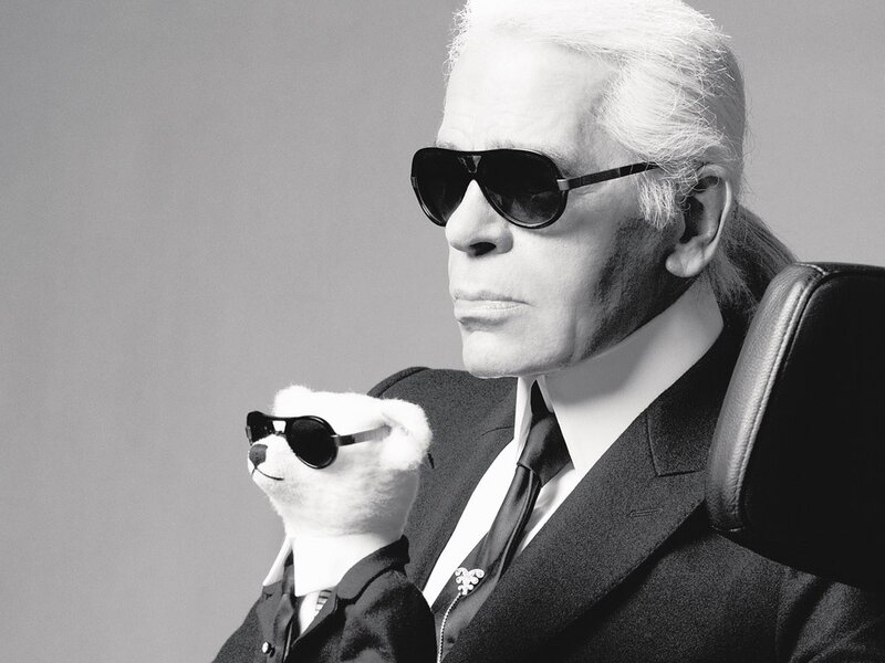 Karl Lagerfeld with teddy bear