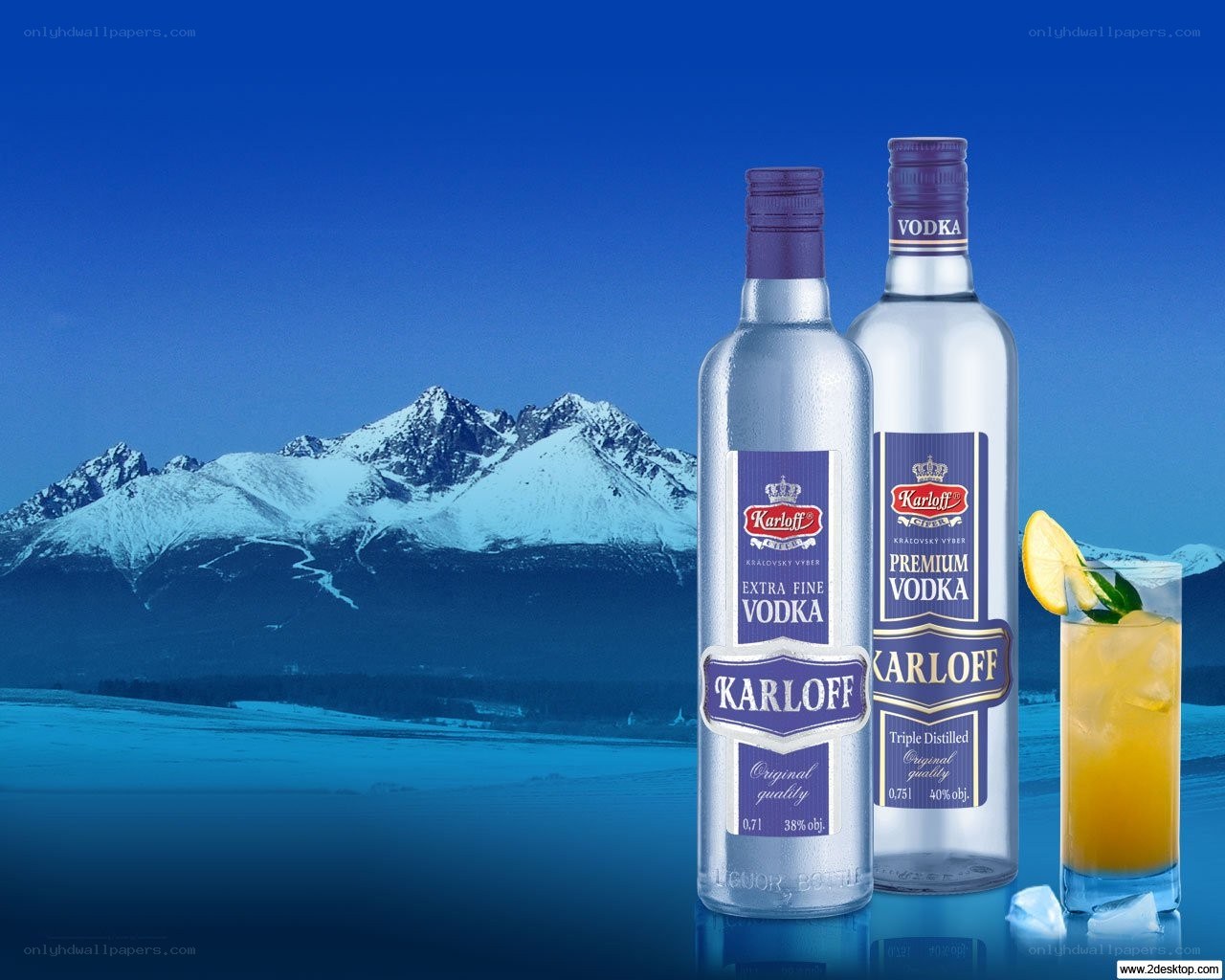 Karloff Vodka bottles with mountains