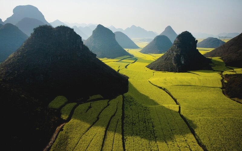 Karst landscape with rapeseed fields