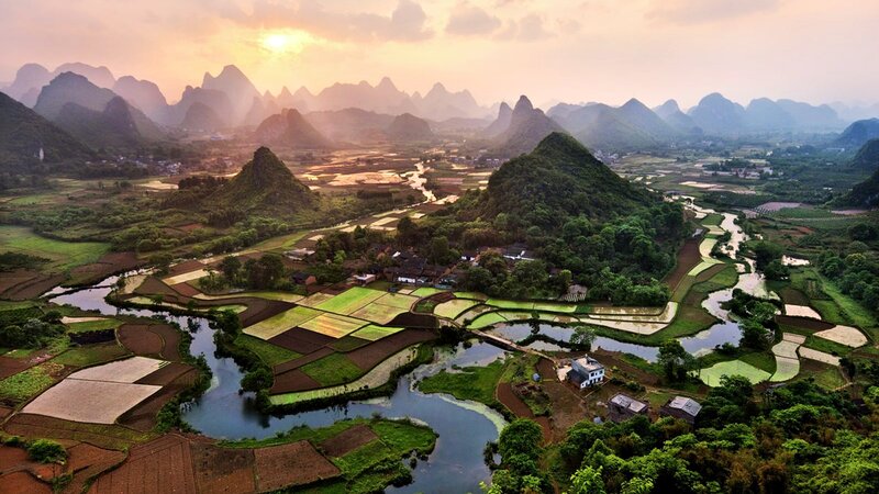 Karst Landscape with Rice Fields — Green