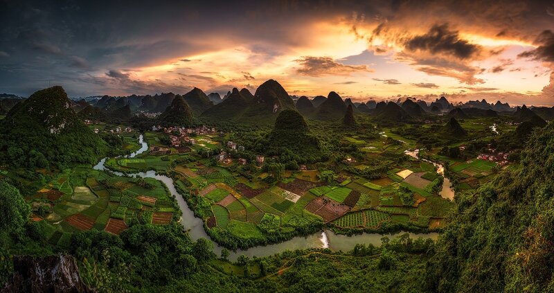 Karst Landscape with River — Green, Dramatic