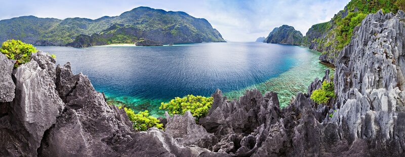Karst Limestone Cliffs — Blue, Serene, Afternoon, Photograph